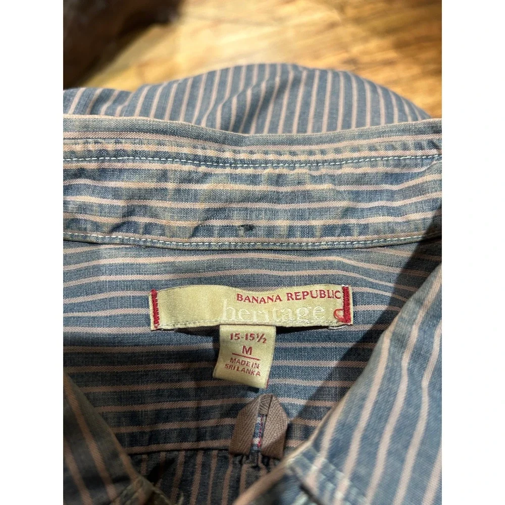Banana Republic Heritage Mens Striped Button Down Shirt Grey Tan‎ Medium 15-15.5